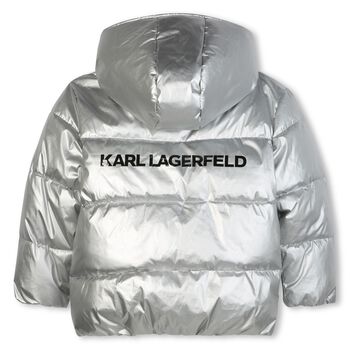 Girls Silver Hooded Puffer Jacket 
