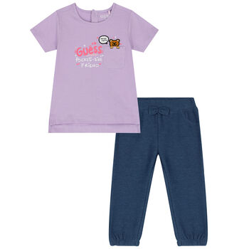 Baby Girls Purple & Blue Logo Trousers Set