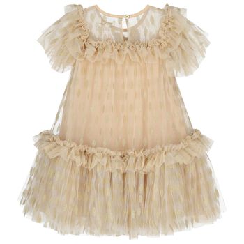 Girls Gold Bow Tulle Dress