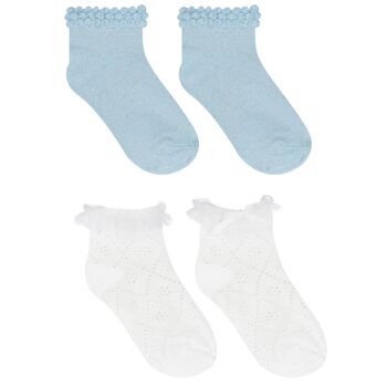 Baby Girls Blue & White Cotton Socks (2 Pack)