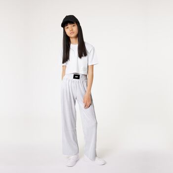 Girls Silver Plissé Logo Trousers