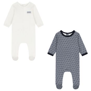White & Navy Blue Logo Geometric Logo Babygrows ( 2-Pack )