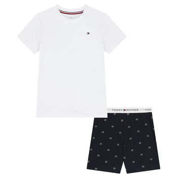 Boys White & Navy Blue Logo Pyjamas