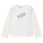 Girls Ivory Flower Long Sleeve Top, 4, hi-res