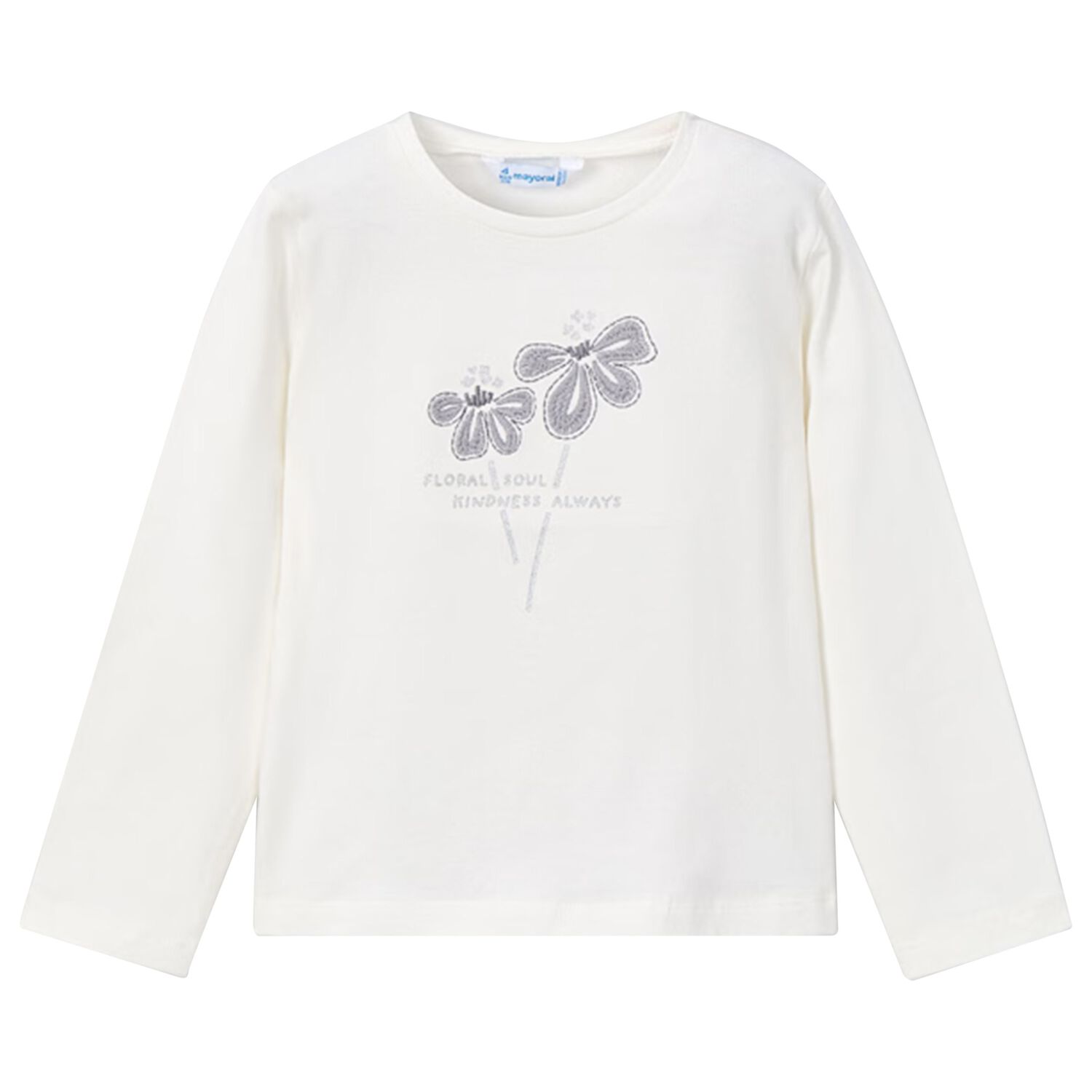 Girls Ivory Flower Long Sleeve Top, 4, hi-res