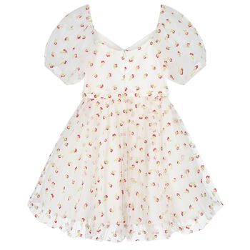 Girls White Floral Tulle Dress