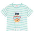 Girls White & Green Striped T-Shirt, 1, hi-res