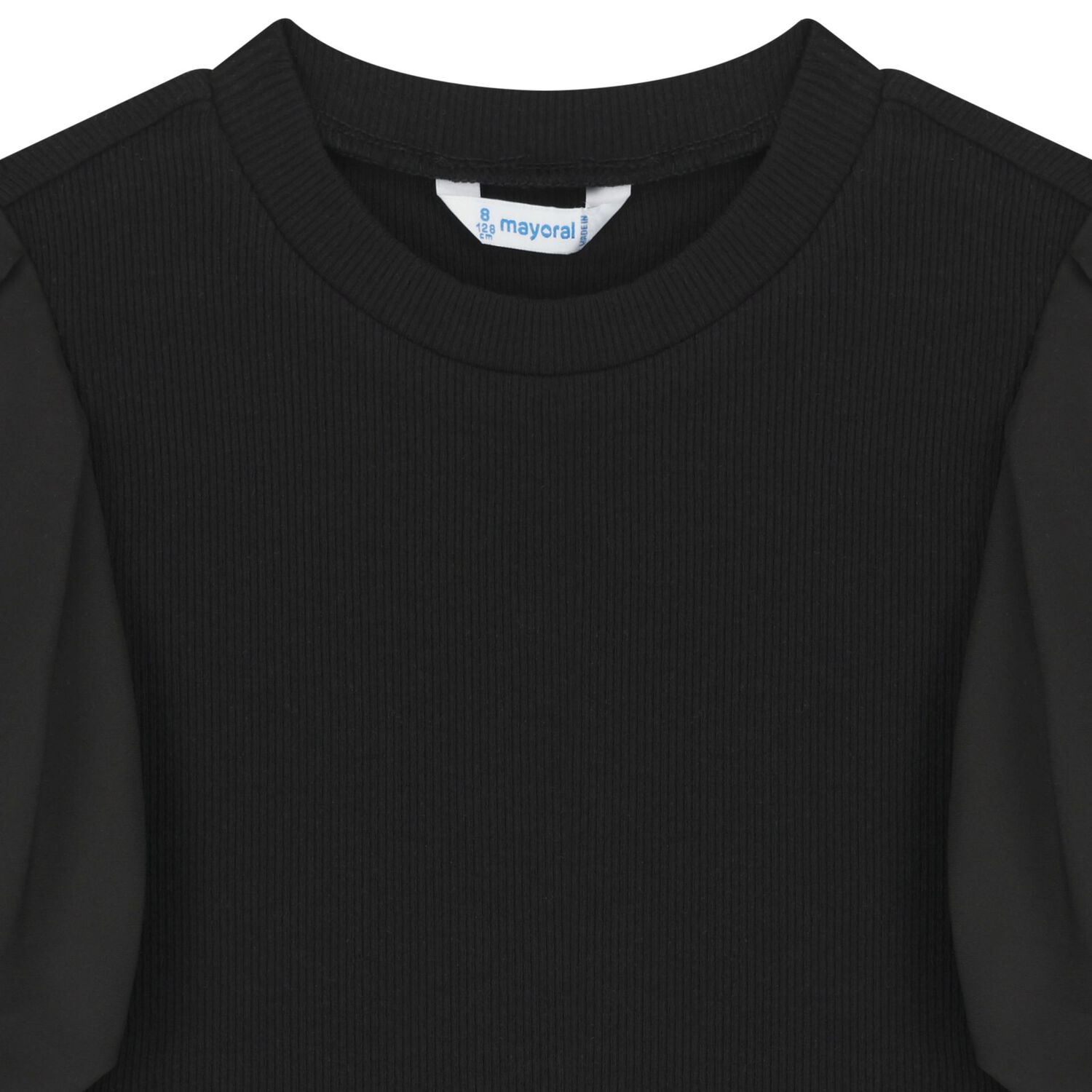 Girls Black Ribbed Top, 2, hi-res