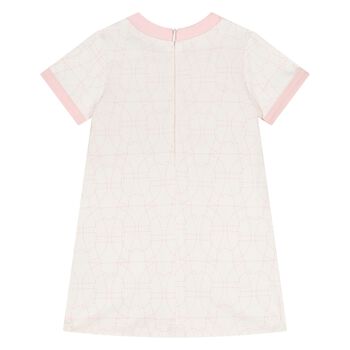 Younger Girls Ivory & Pink Logo Dress