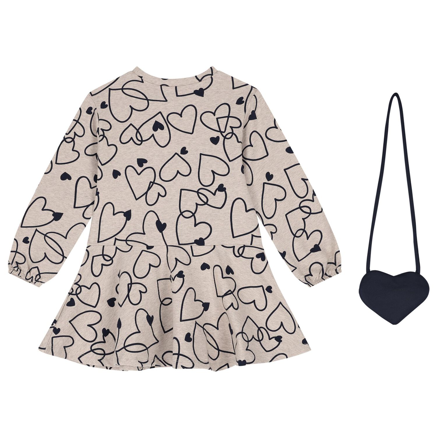 Girls Beige Heart Dress Set, 3, hi-res