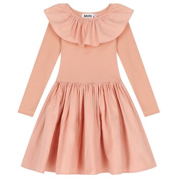 Girls Pink Ruffled Long Sleeve Dress