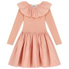Girls Pink Ruffled Long Sleeve Dress, 1, hi-res