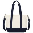 Girls Ivory & Navy Blue Canvas Pony Logo Tote Bag ( 44cm ), 1, hi-res