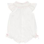 Baby Girls White & Pink Bow Romper, 1, hi-res