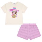 Girls Ivory & Lilac Shorts Set, 3, hi-res
