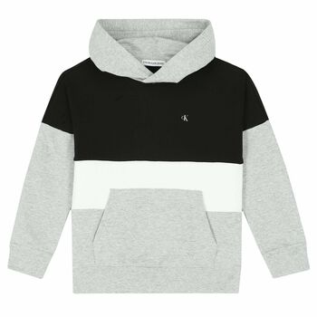 Boys Grey & Black Logo Hooded Top