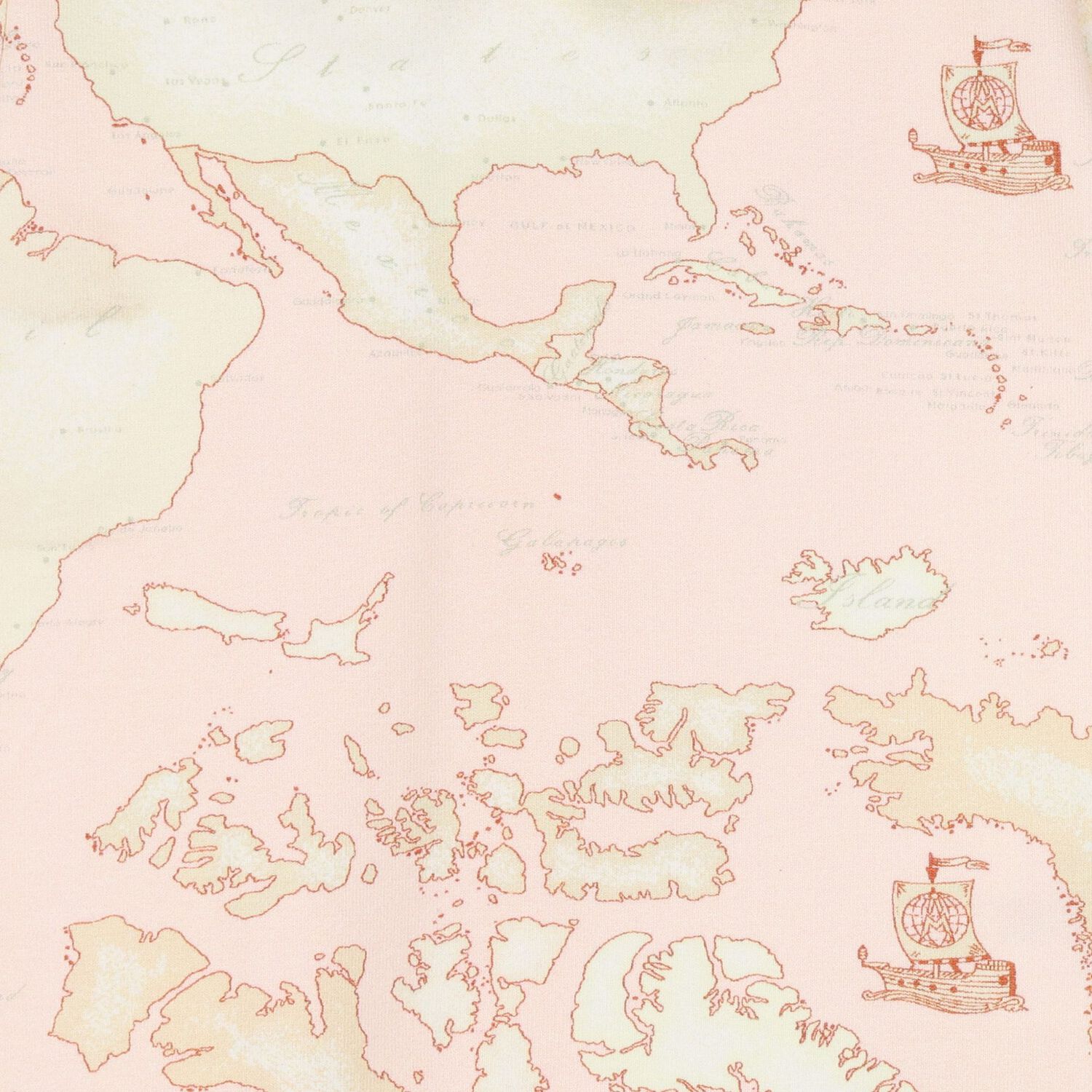 طقم ملابس أطفال بناتي بطبعة خريطة جغرافية باللون العاجي والوردي والبيج, 1, hi-res