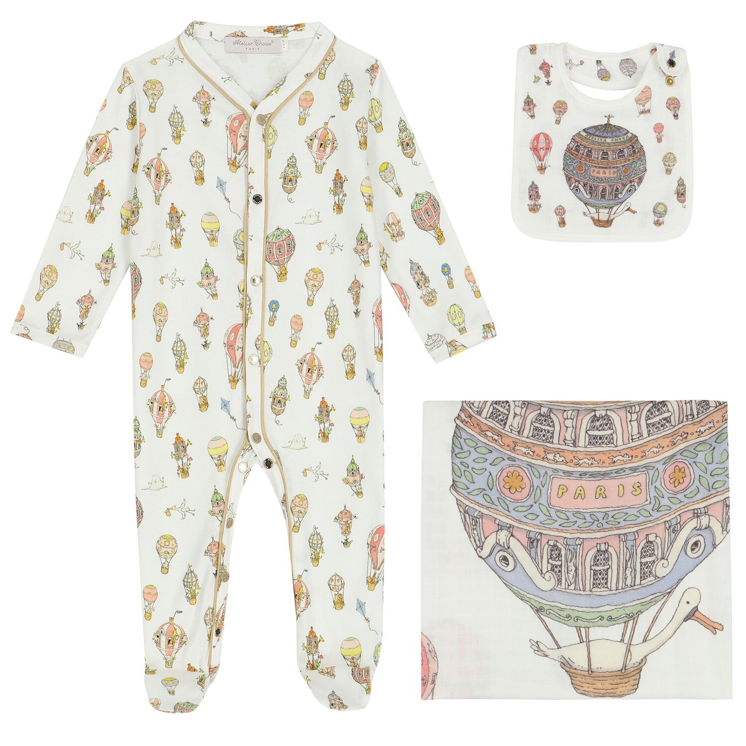 White Hot Air Balloons Babygrow Gift Set, 1, hi-res image number null