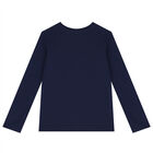 Girls Navy Blue Logo Long Sleeve Top, 1, hi-res
