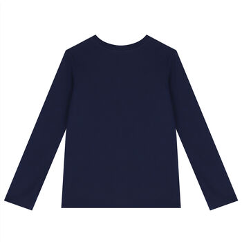 Girls Navy Blue Logo Long Sleeve Top