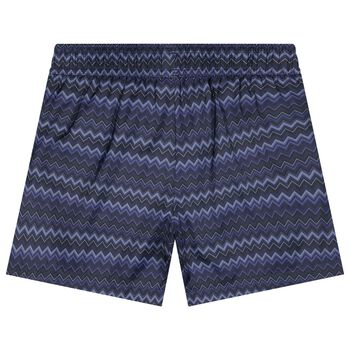 Boys Navy Blue Zig Zag Logo Swim Shorts