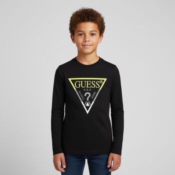 Boys Black Logo Long Sleeve Top