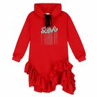 Girls Red Embellished Hooded Dress, 1, hi-res