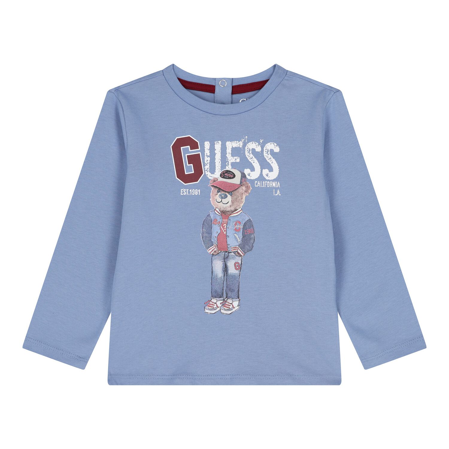 Baby Boys Blue Teddy Bear Logo Long Sleeve Top, 1, hi-res