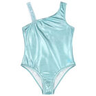 Girls Metallic Aqua Logo Swimsuit, 2, hi-res