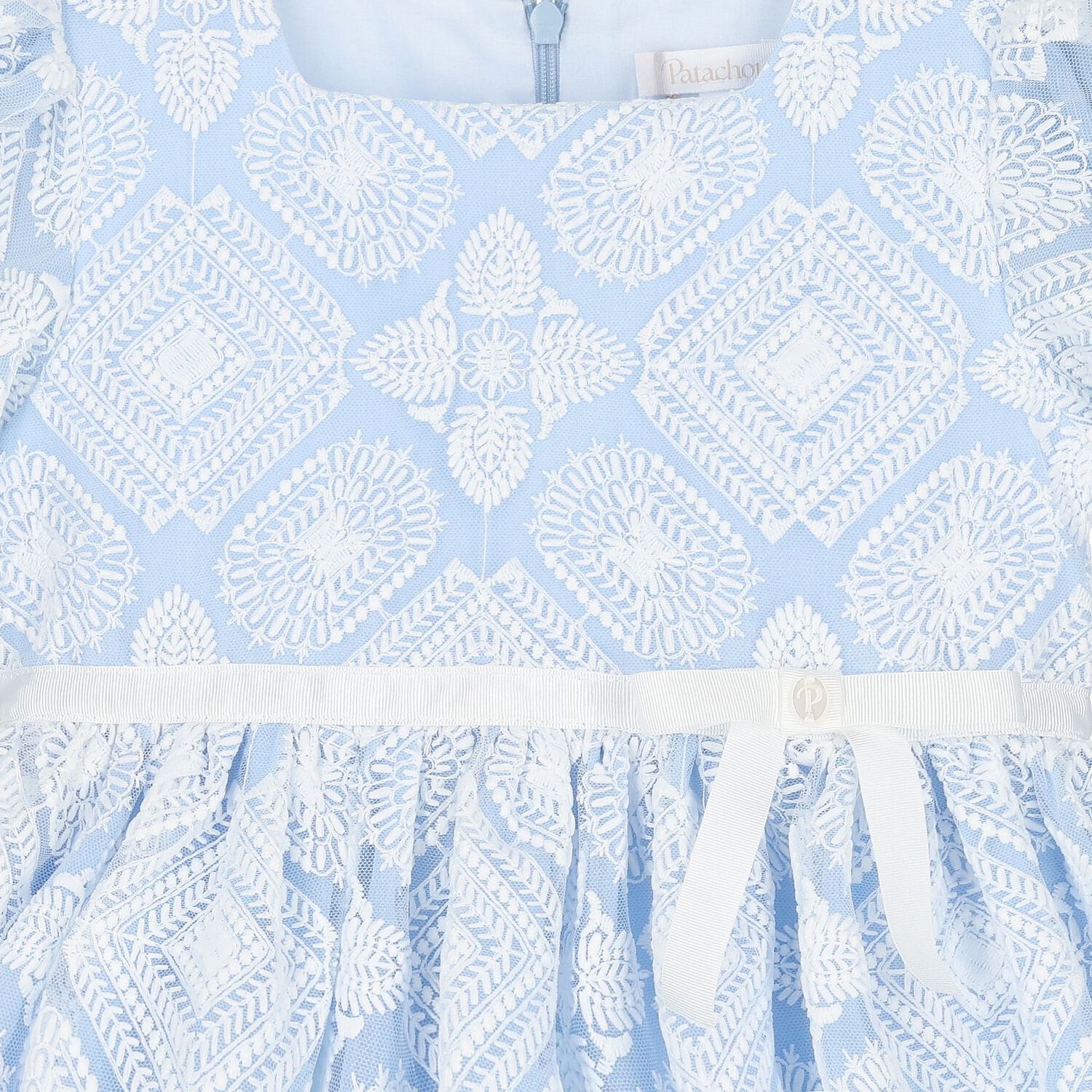 Girls Blue & White Embroidered Tulle Dress, 1, hi-res image number null