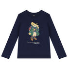 Girls Navy Blue Logo Long Sleeve Top, 1, hi-res