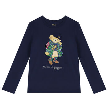 Girls Navy Blue Logo Long Sleeve Top