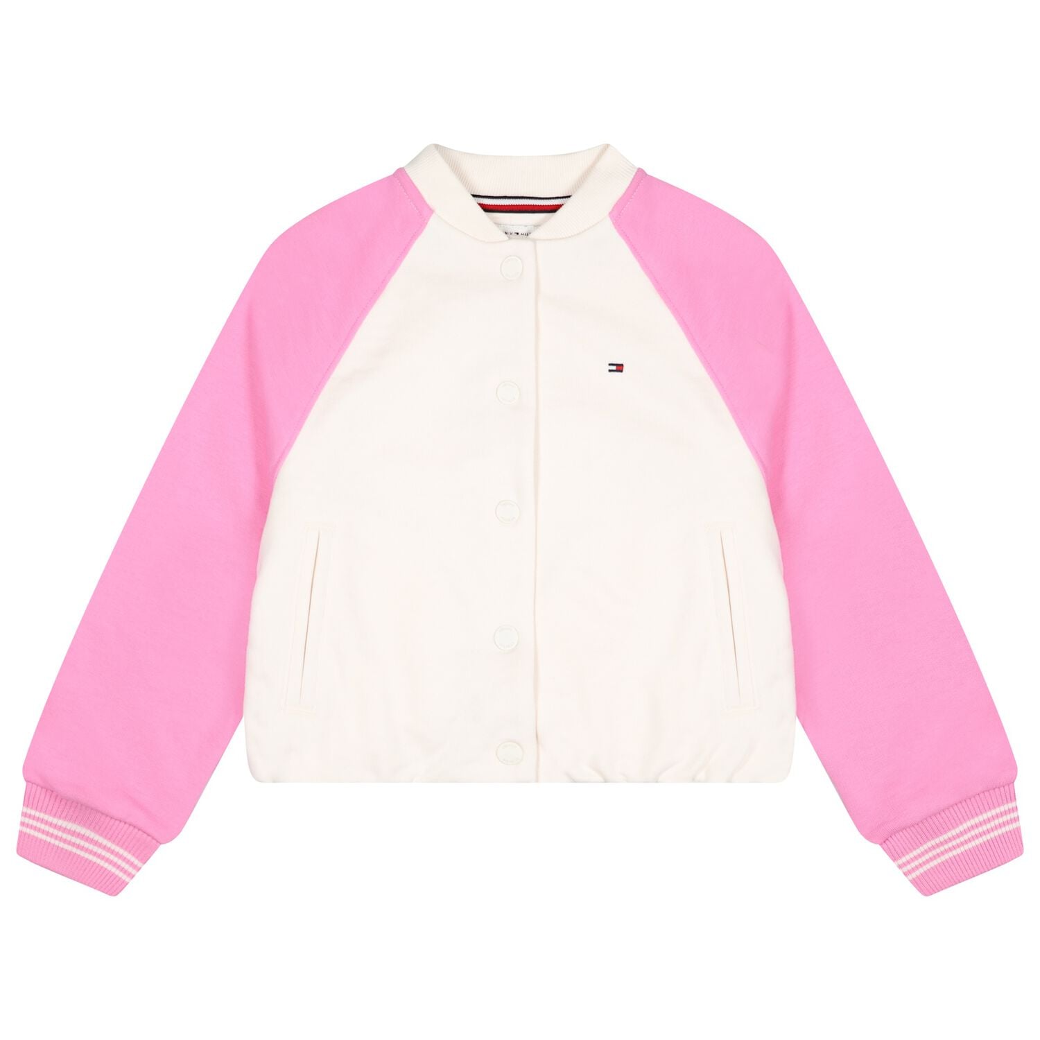 Girls Ivory & Pink Embellished Logo Bomber Jacket, 1, hi-res