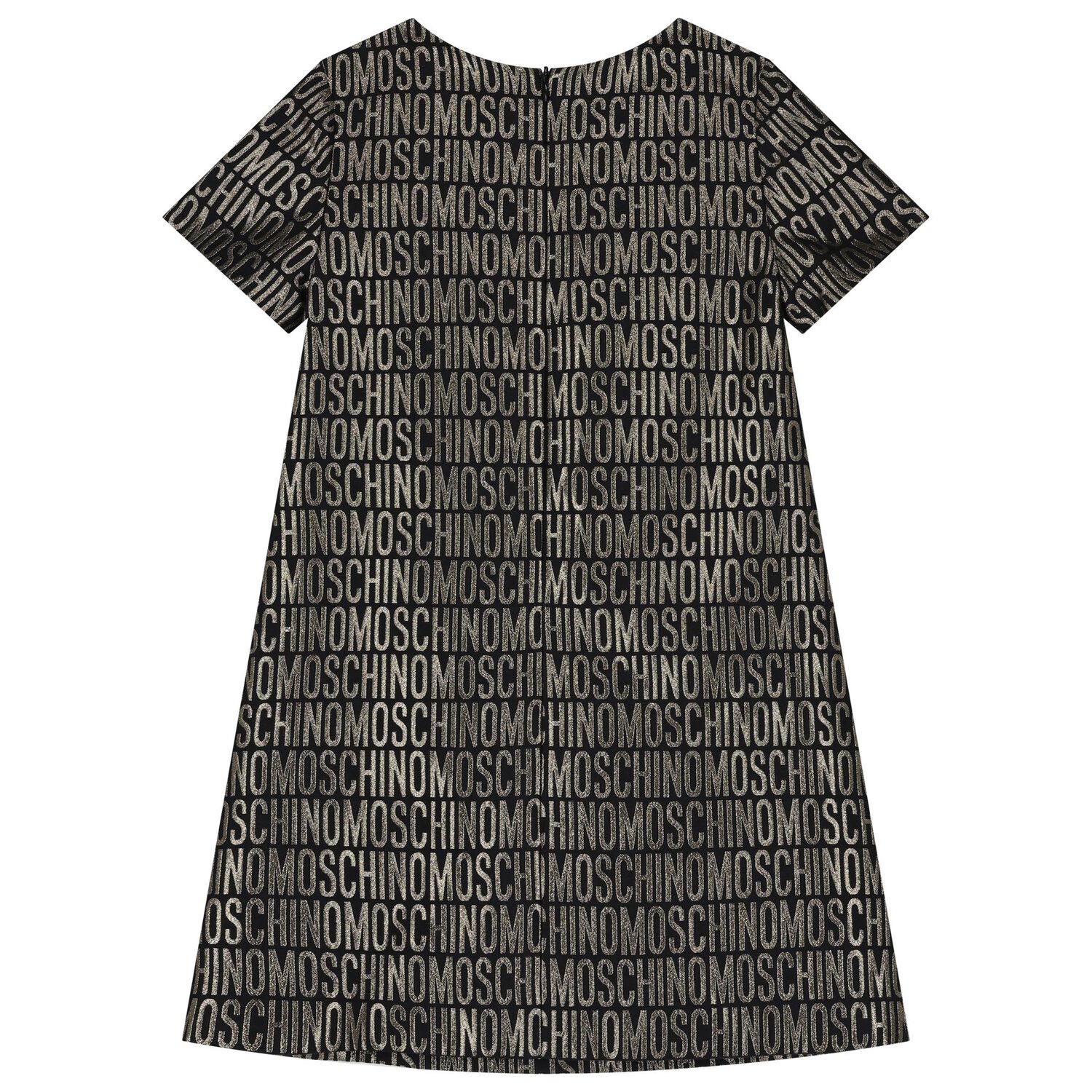 Girls Black & Gold Logo Dress, 1, hi-res