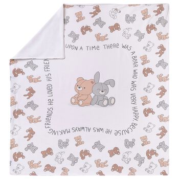 White Cotton Bear Print Swaddle Blanket