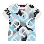 Younger Boys White & Blue Logo T-Shirt, 1, hi-res