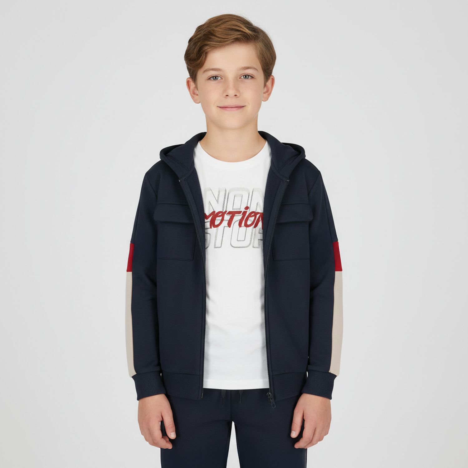 طقم بدله رياضيه للاولاد باللون الازرق والابيض ( 3 قطع )  , 1, hi-res