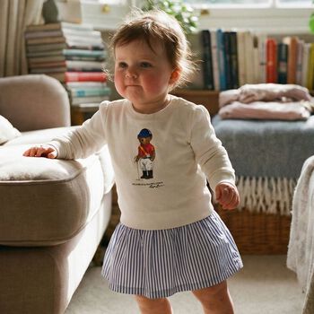 فستان أبيض بتصميم دب بولو للفتيات 