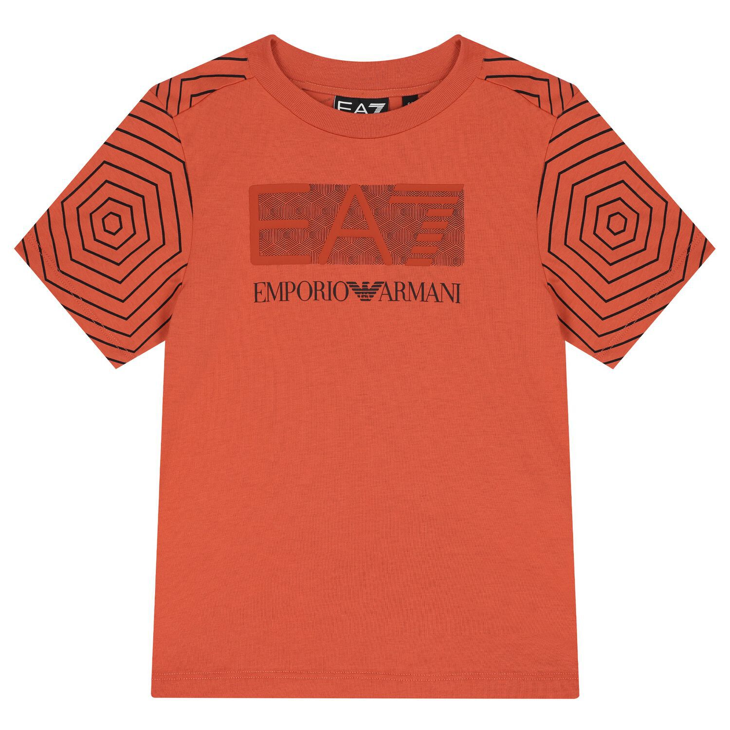 Boys Orange Geometric EA7 T-Shirt, 3, hi-res