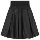 Girls Black Logo Faux Leather Skirt, 1, hi-res