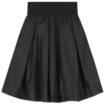 Girls Black Logo Faux Leather Skirt