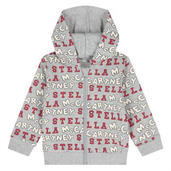 Younger Boys Grey Logo Hooded Zip Up Top