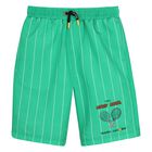 Boys Green Striped Swim Shorts, 1, hi-res