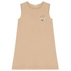 Girls Beige Logo Dress, 1, hi-res