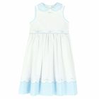Girls White & Blue Embroidered Dress, 1, hi-res