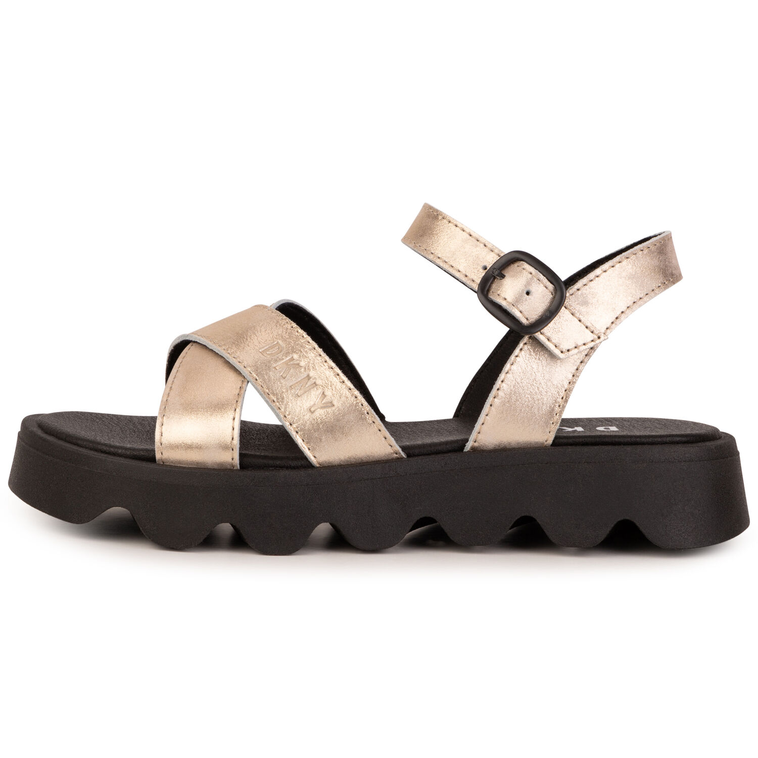 Girls Gold & Black Logo Sandals, 1, hi-res
