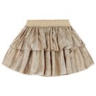 Girls Metallic Gold Puffed Skirt, 1, hi-res