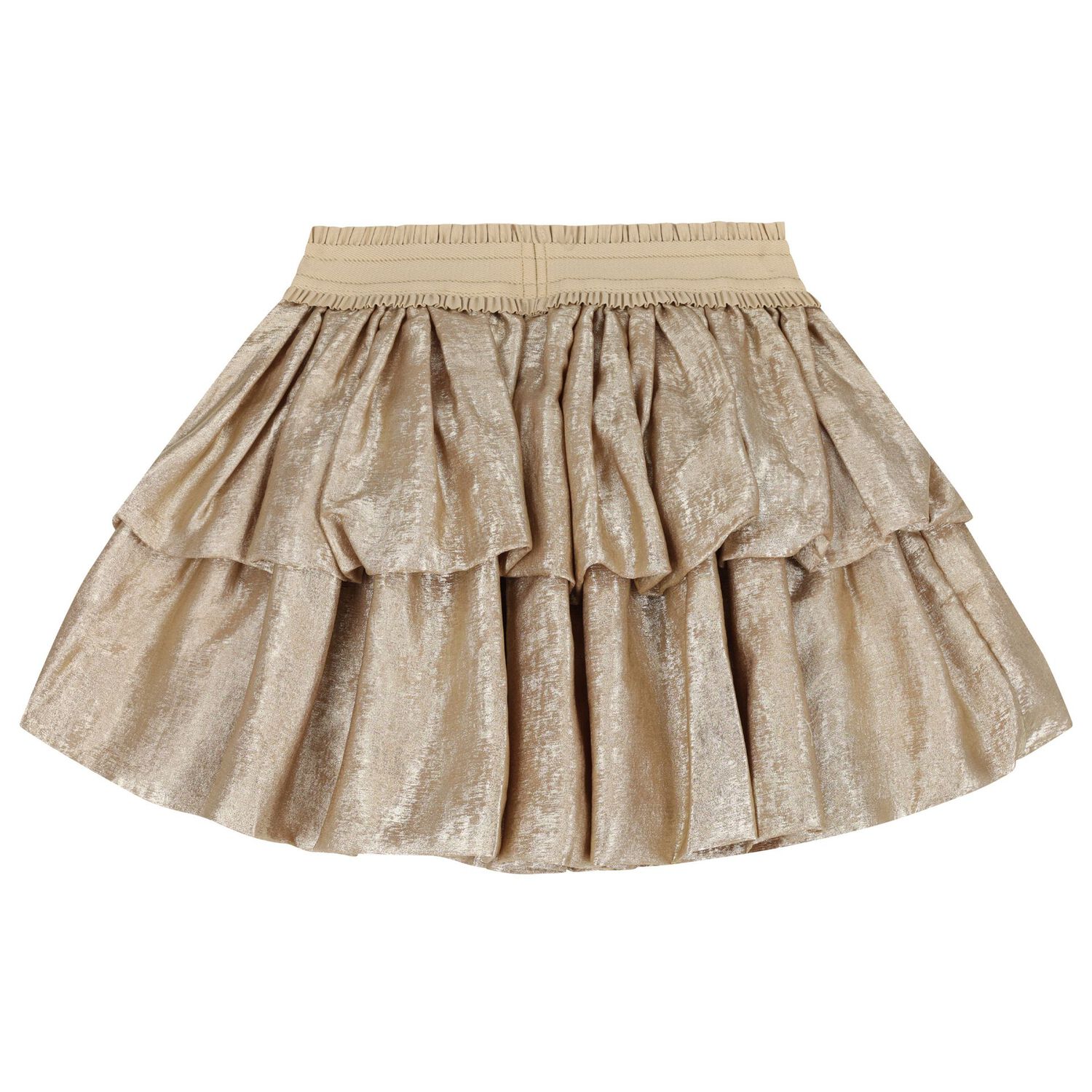 Girls Metallic Gold Puffed Skirt, 1, hi-res