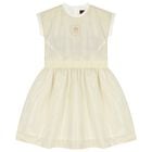 Girls Ivory & Gold Logo Dress, 1, hi-res