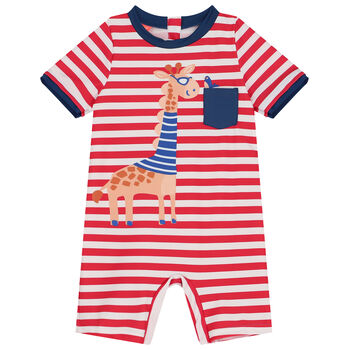 Baby Boys Red & White Giraffe Sun Suit